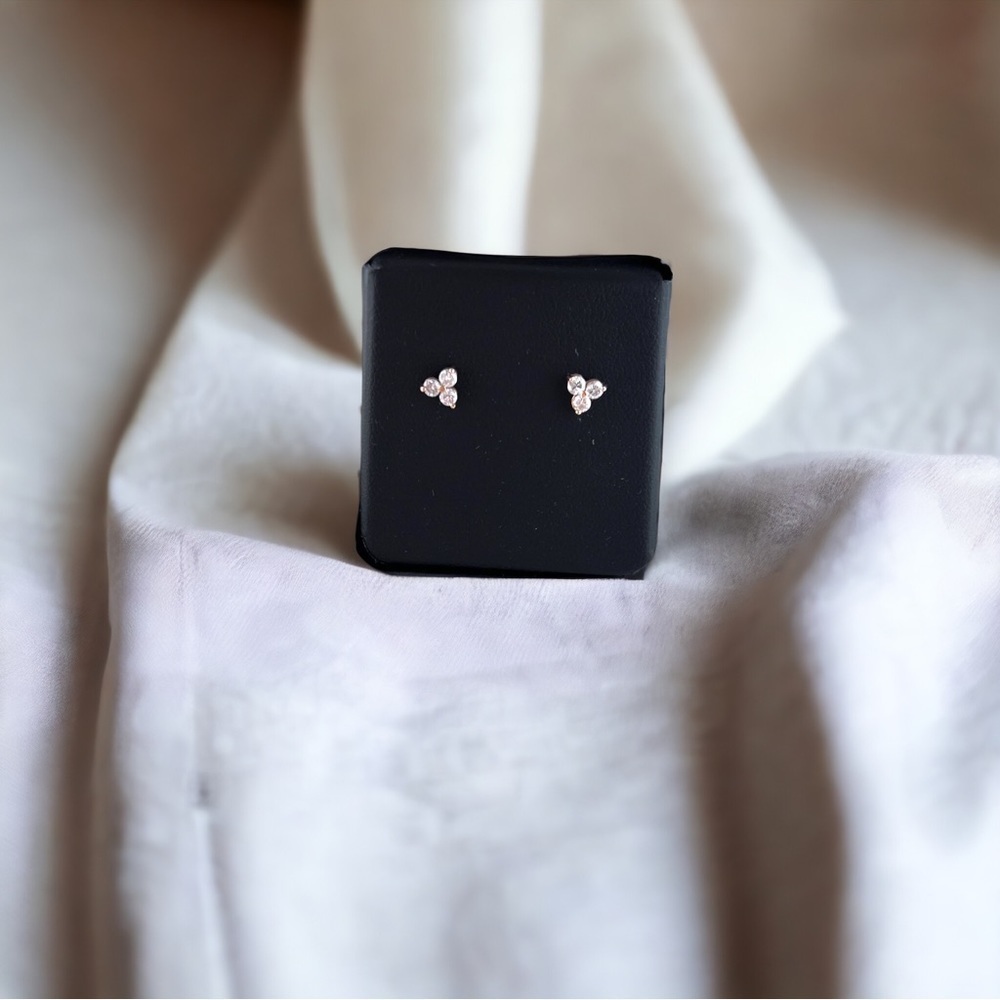 14K Rose Gold 1/3 CTW Natural Diamond Three-Stone Stud Earrings - Picture 6 of 9